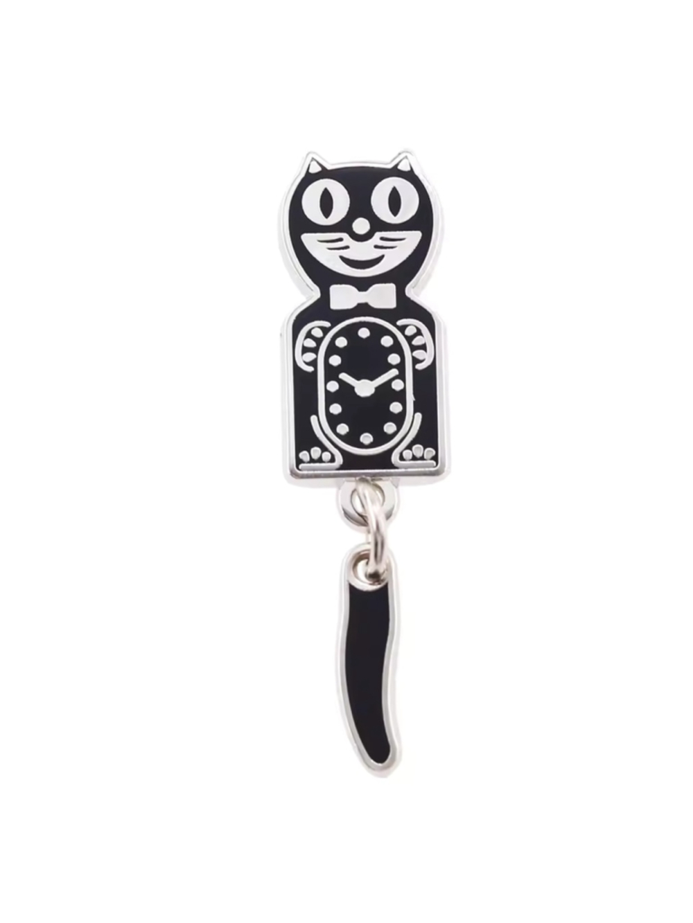 Adorable Retro Black Cat Clock Enamel Pin